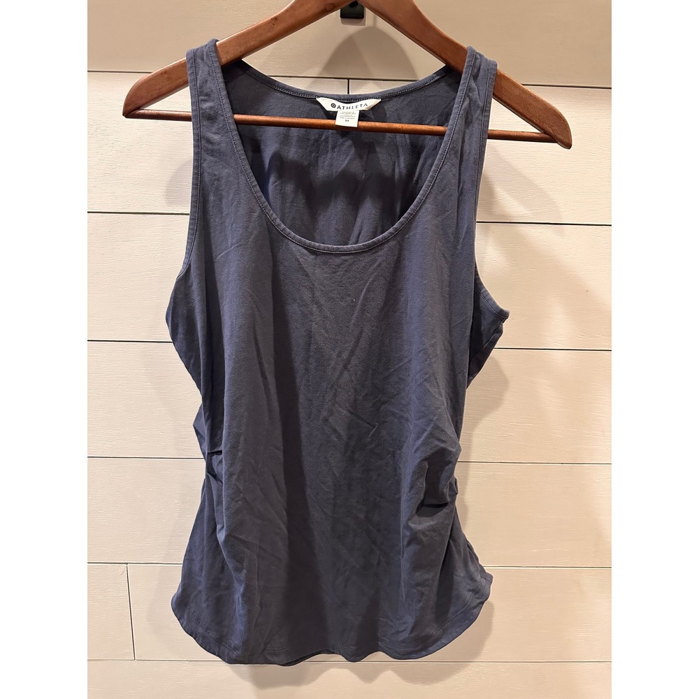 Athleta Womens Gray Ruched Side Scoop Neck Tank Top Size M Cotton Blend Active
